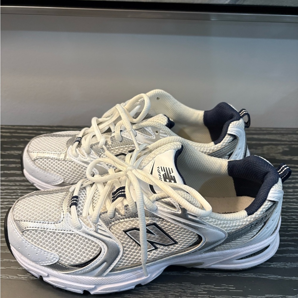 New Balance Mesh Sneakers in White and Dark Blue